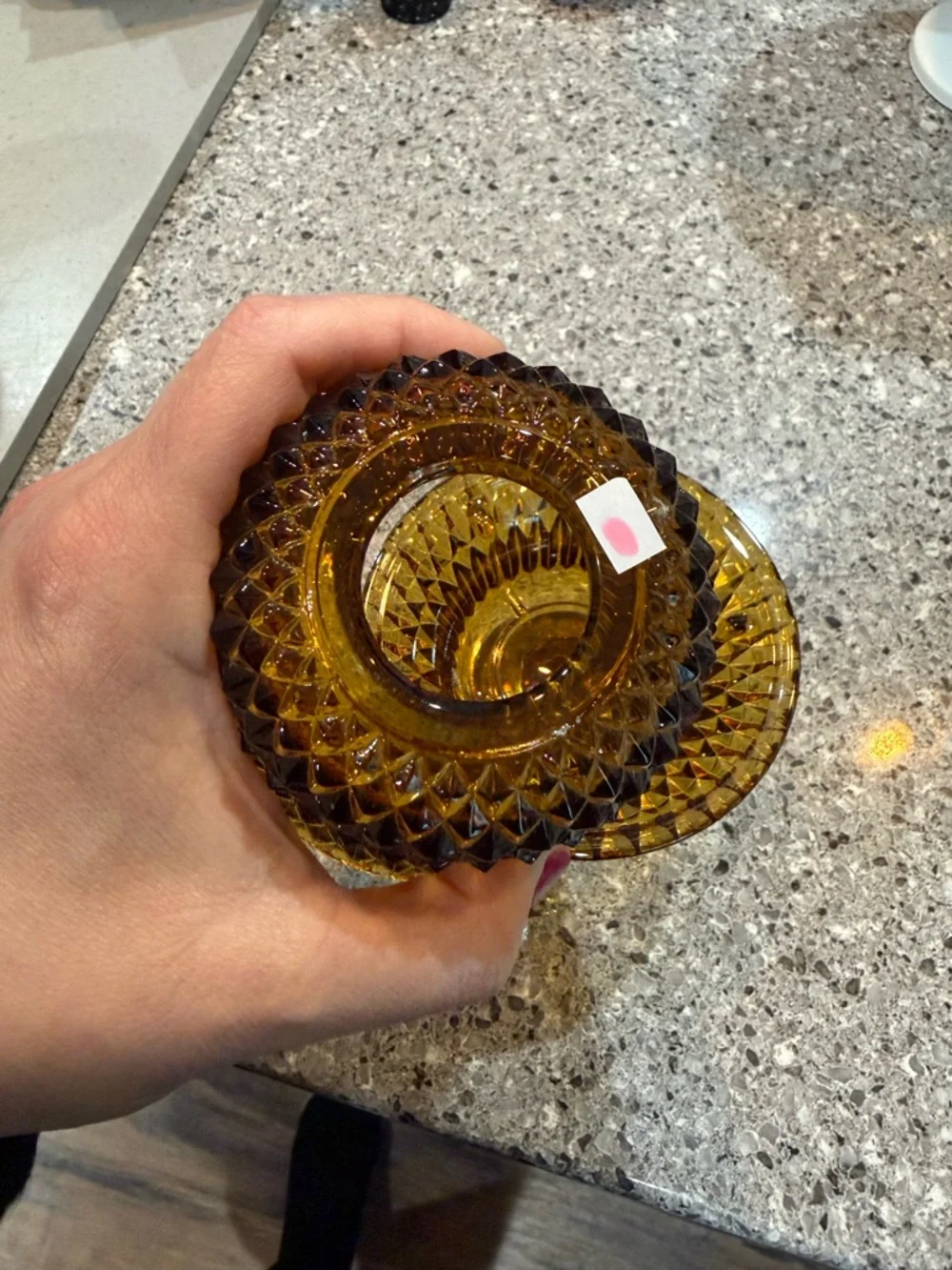 Indiana Glass Amber Textured Fairy Lantern
Minor flea bite/scuff, noted. - Picture 7 of 8
